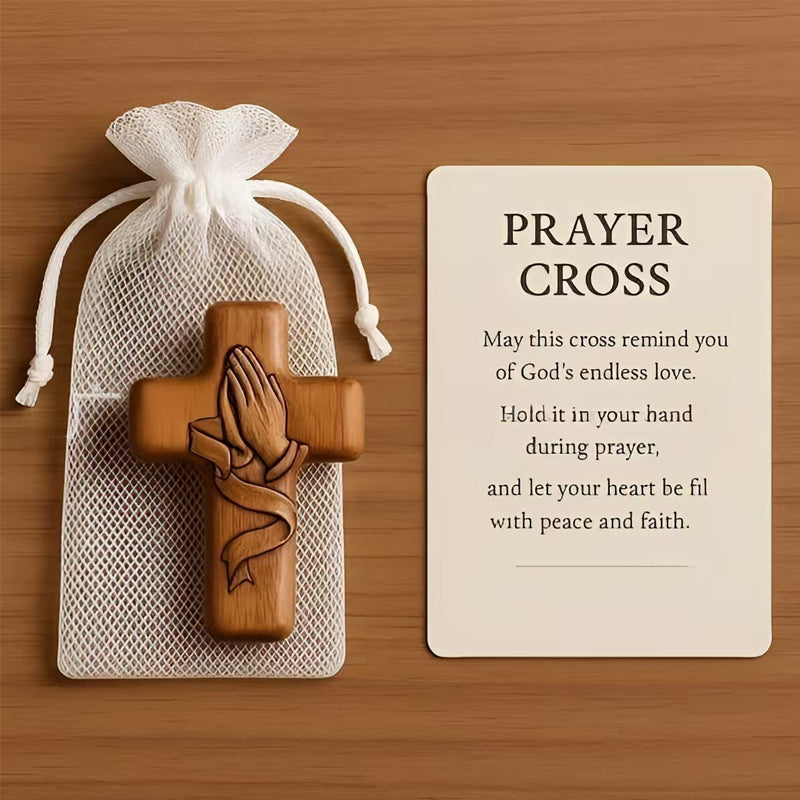 💕✝️Bönekort i trä med kors💯🪵Handskuren 3D-present till dina nära och kära!