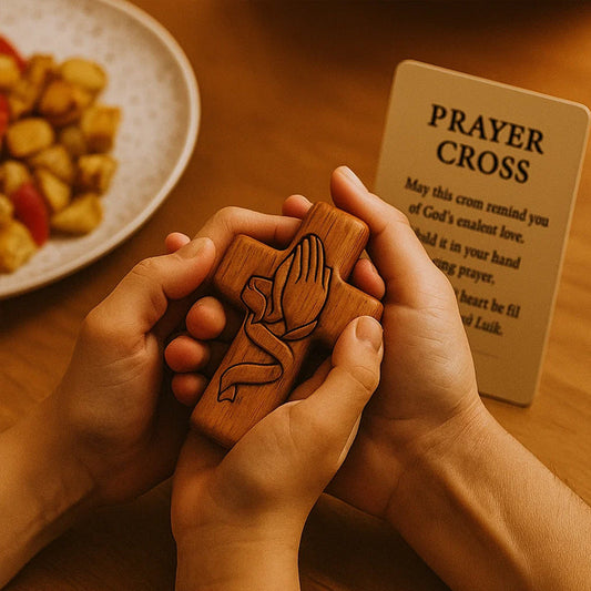 💕✝️Bönekort i trä med kors💯🪵Handskuren 3D-present till dina nära och kära!