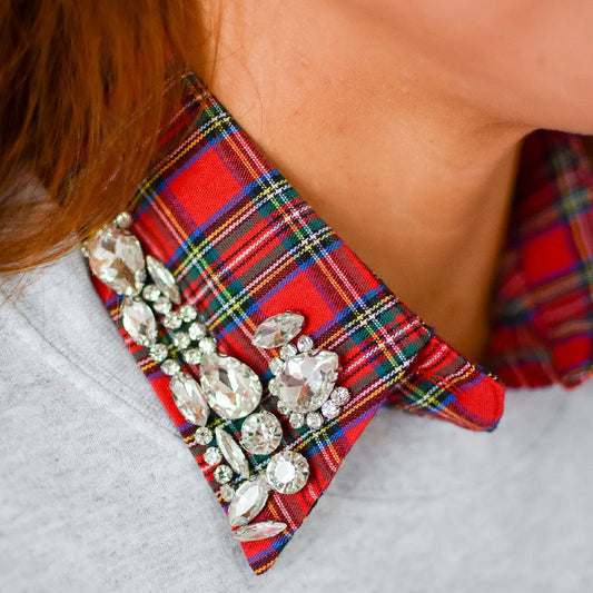 🎄 ✨Red Christmas Plaid Rhinestone Detachable Collar