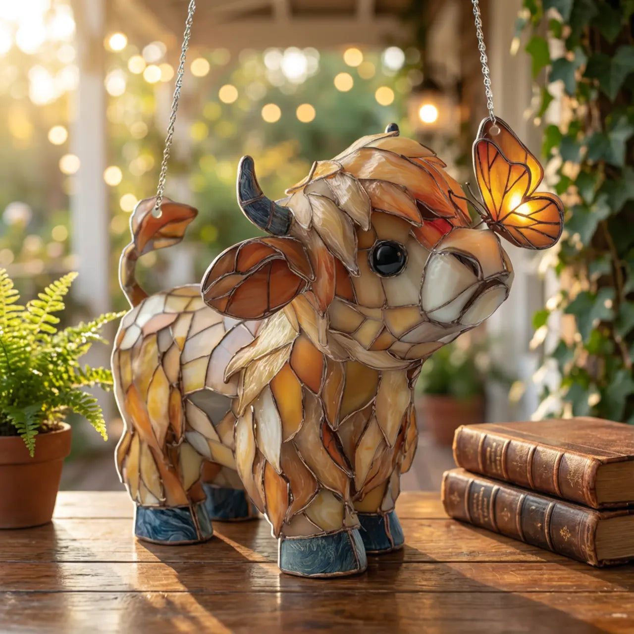 Window decoration with a Scottish Highland cow: butterfly window hanger