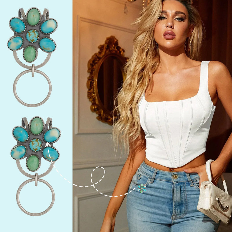 🌼 Turkos Bloom-väskspänne till nyckelring – Hitta dina nycklar med stil