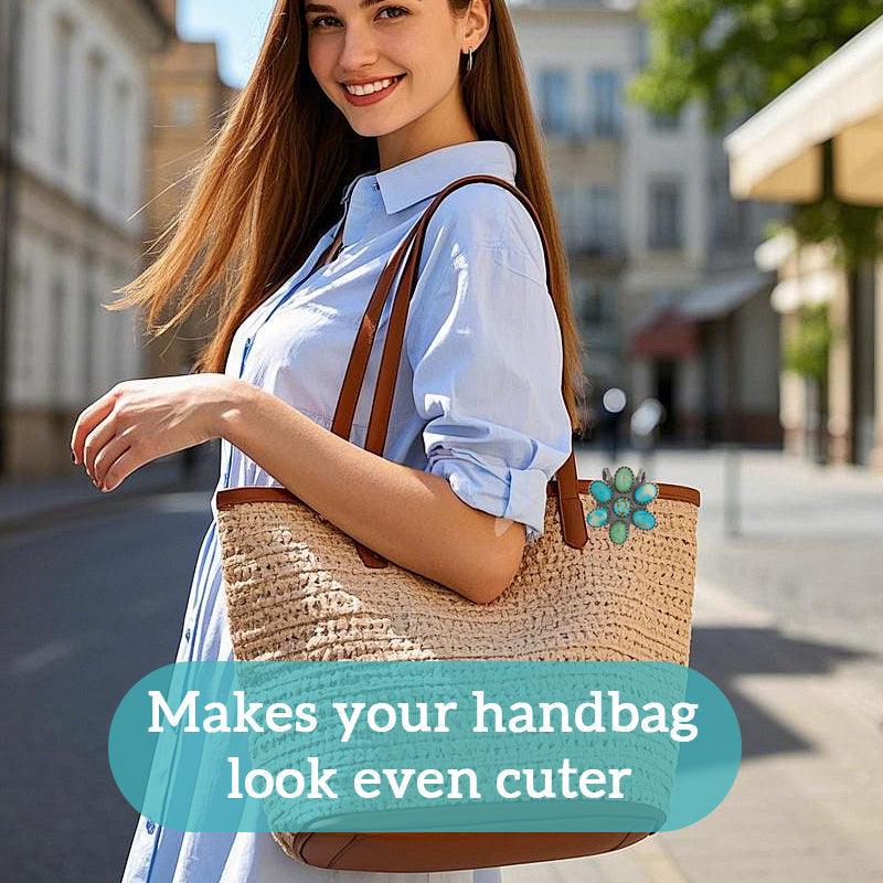 🌼 Turkos Bloom-väskspänne till nyckelring – Hitta dina nycklar med stil