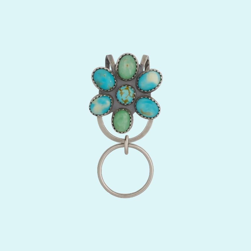 🌼 Turkos Bloom-väskspänne till nyckelring – Hitta dina nycklar med stil