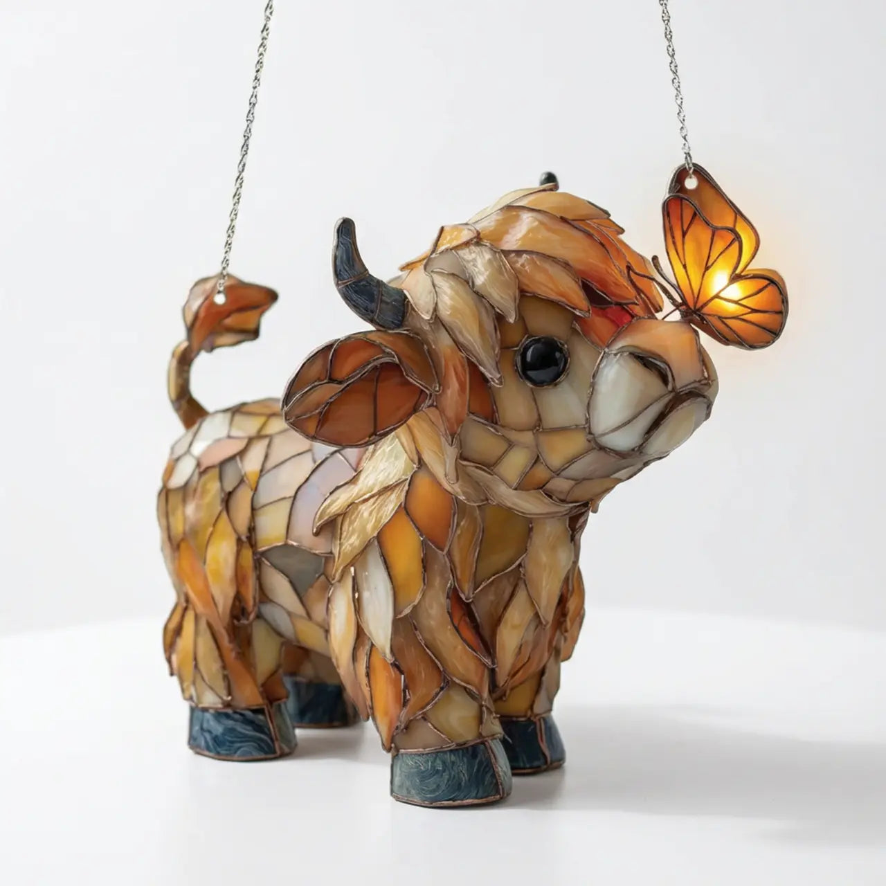 Window decoration with a Scottish Highland cow: butterfly window hanger
