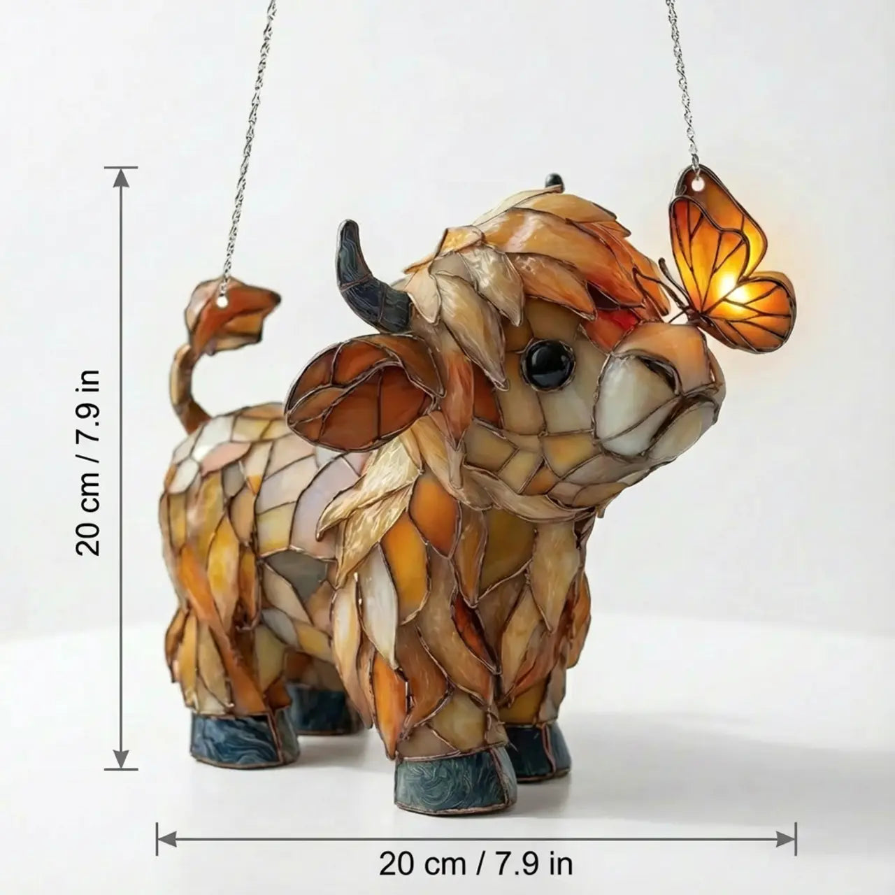 Window decoration with a Scottish Highland cow: butterfly window hanger